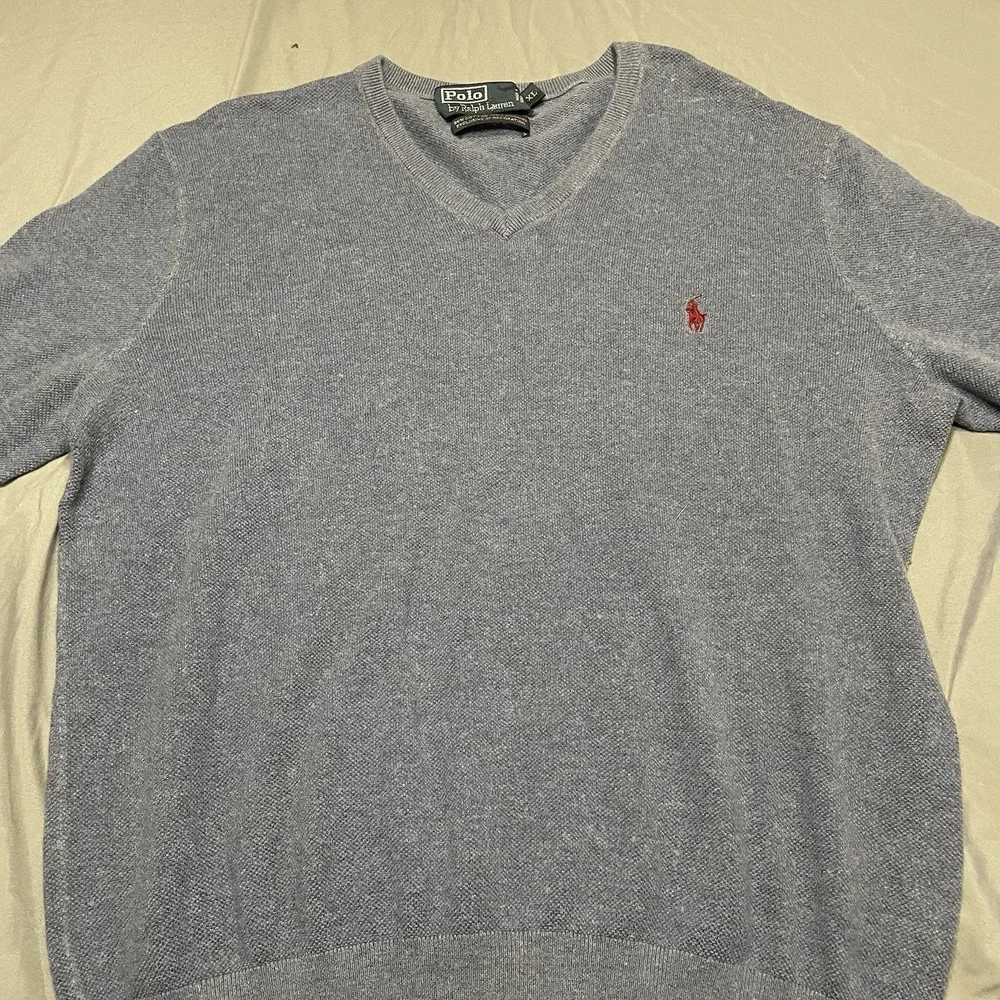 Vintage‎ Polo Ralph Lauren Sweater Mens Sz XL Blue v-neck Knit Cashmere Blend